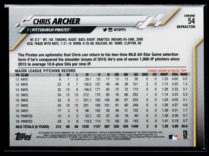 2020 Topps Chrome Chris Archer Pink Refractor #54