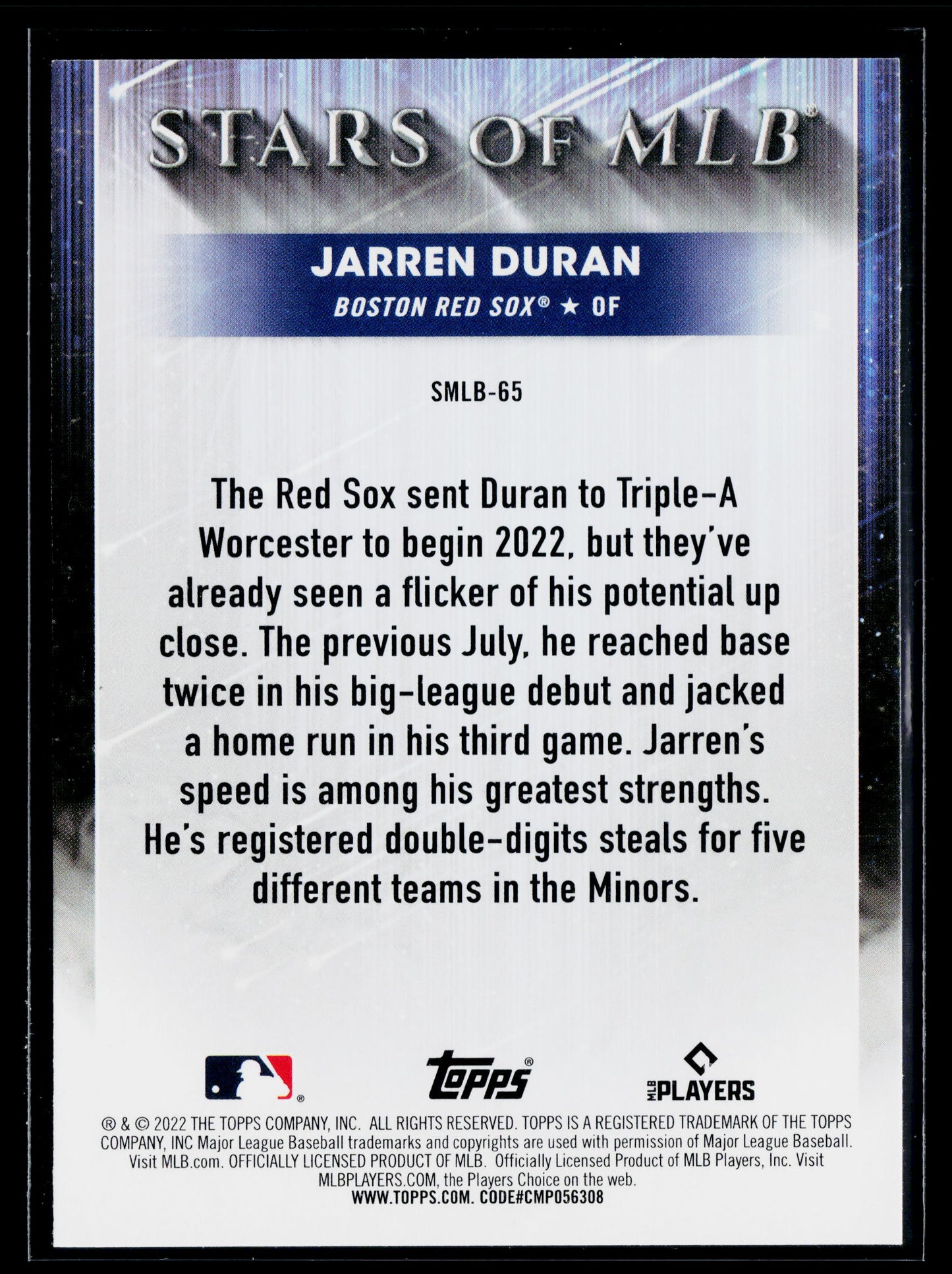 2022 Topps Update Jarren Duran Stars of MLB #SMLB-65