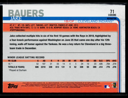 2019 Topps Chrome Jake Bauers Rookie Pink Refractor #71