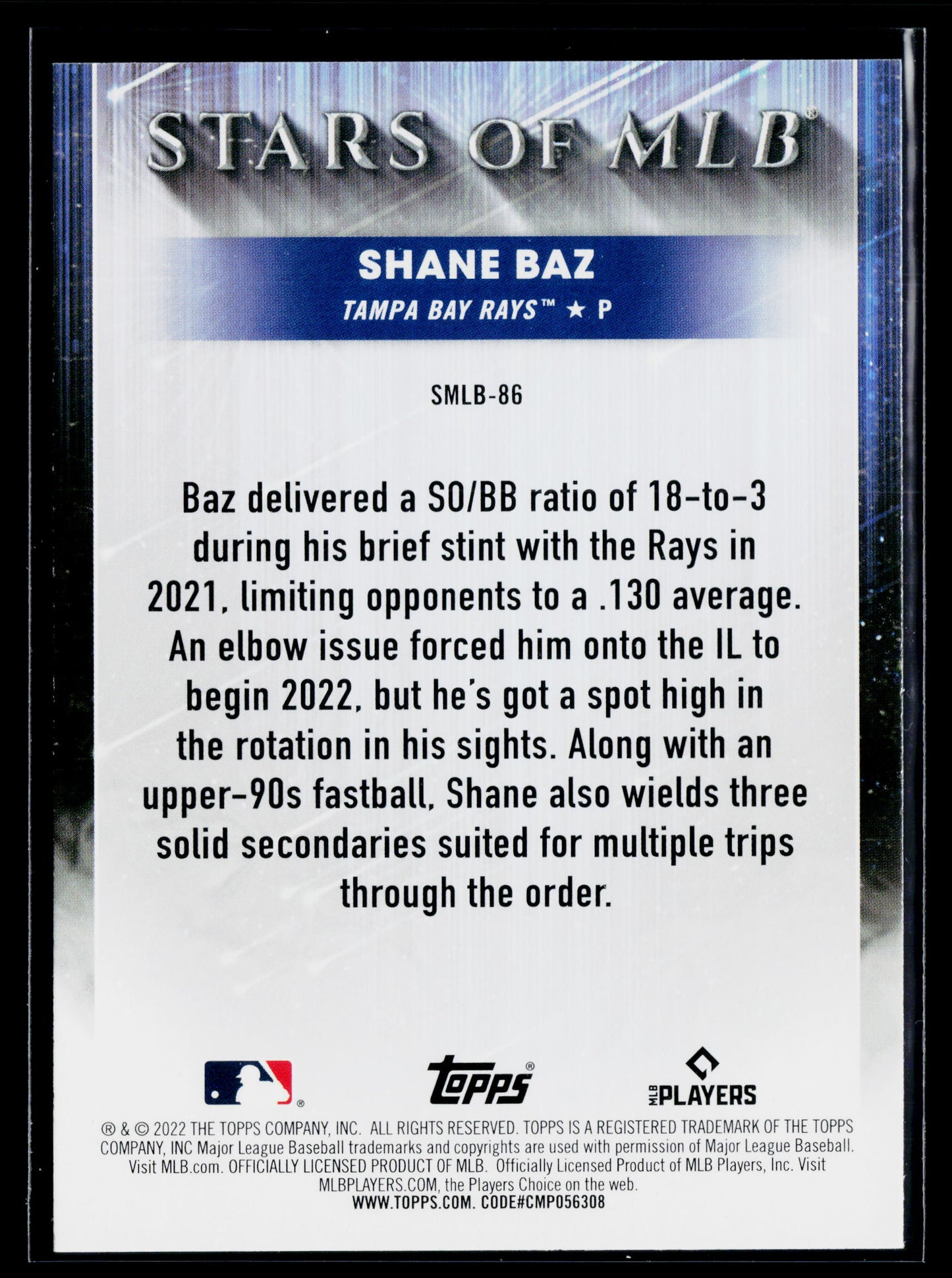 2022 Topps Update Shane Baz Stars of MLB #SMLB-86