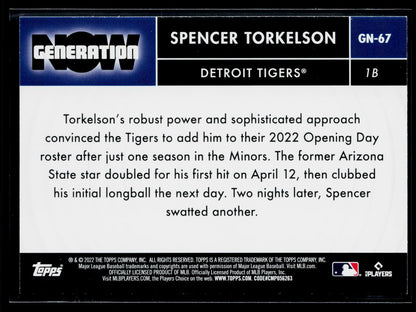 2022 Topps Update Spencer Torkelson Generation Now #GN-67
