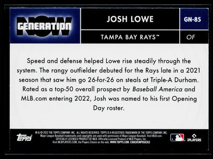 2022 Topps Update Josh Lowe Generation Now #GN-85