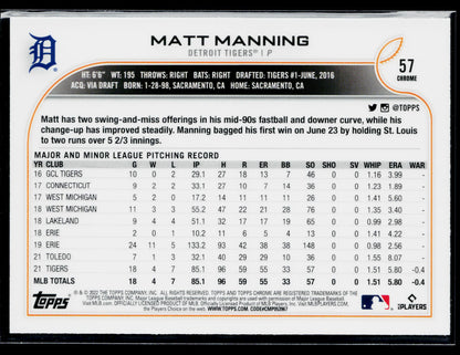2022 Topps Chrome Matt Manning Pink Refractor #57