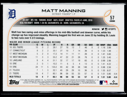 2022 Topps Chrome Matt Manning Rookie #57