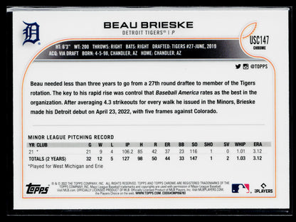 2022 Topps Chrome Update Beau Brieske Purple #USC147