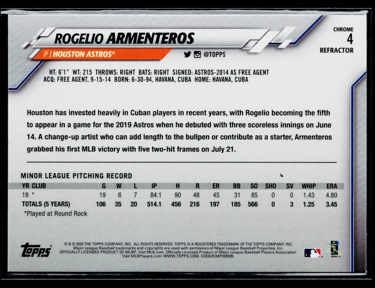 2020 Topps Chrome Rogelio Armenteros Rookie Pink Refractor #4
