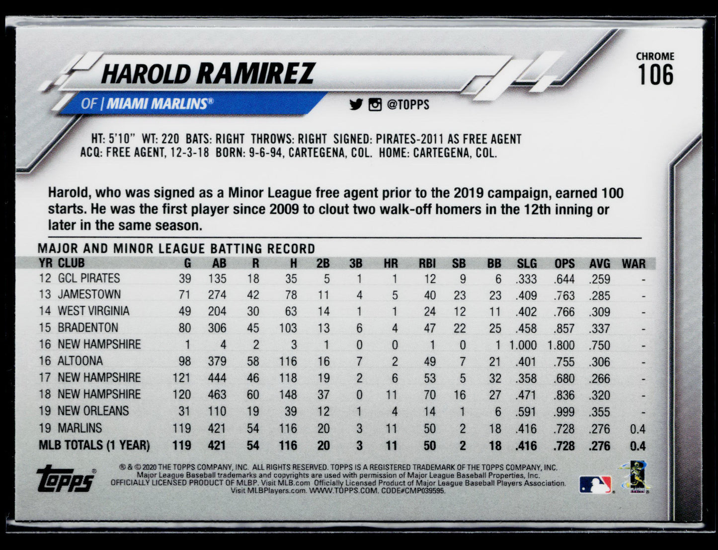 2020 Topps Chrome Harold Ramirez Prism Refractor #106