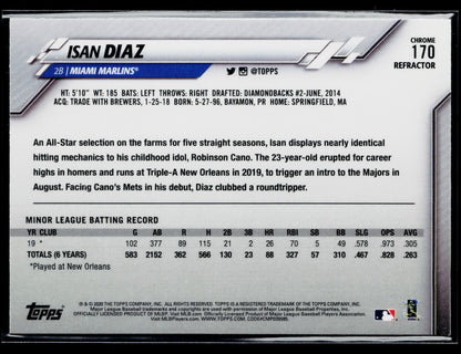 2020 Topps Chrome Isan Diaz Rookie Sepia Refractor #170