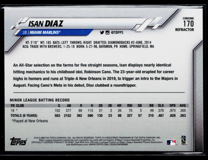 2020 Topps Chrome Isan Diaz Rookie Pink Refractor #170