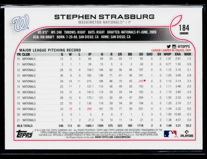 2022 Topps Chrome Stephen Strasburg Pink #184