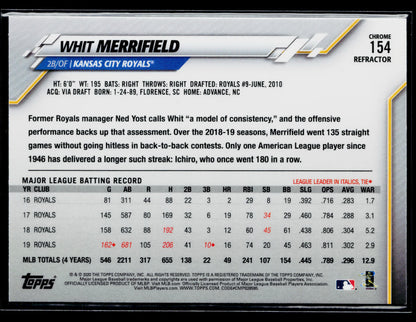 2020 Topps Chrome Whit Merrifield Pink Refractor #154