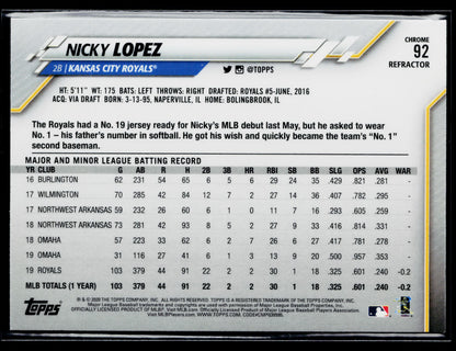 2020 Topps Chrome Nicky Lopez Refractor #92