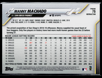 2020 Topps Chrome Manny Machado Refractor #76