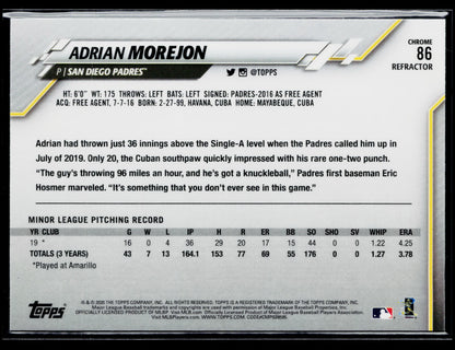 2020 Topps Chrome Adrian Morejon Rookie Sepia Refractor #86