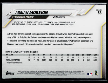 2020 Topps Chrome Adrian Morejon Rookie Refractor #86