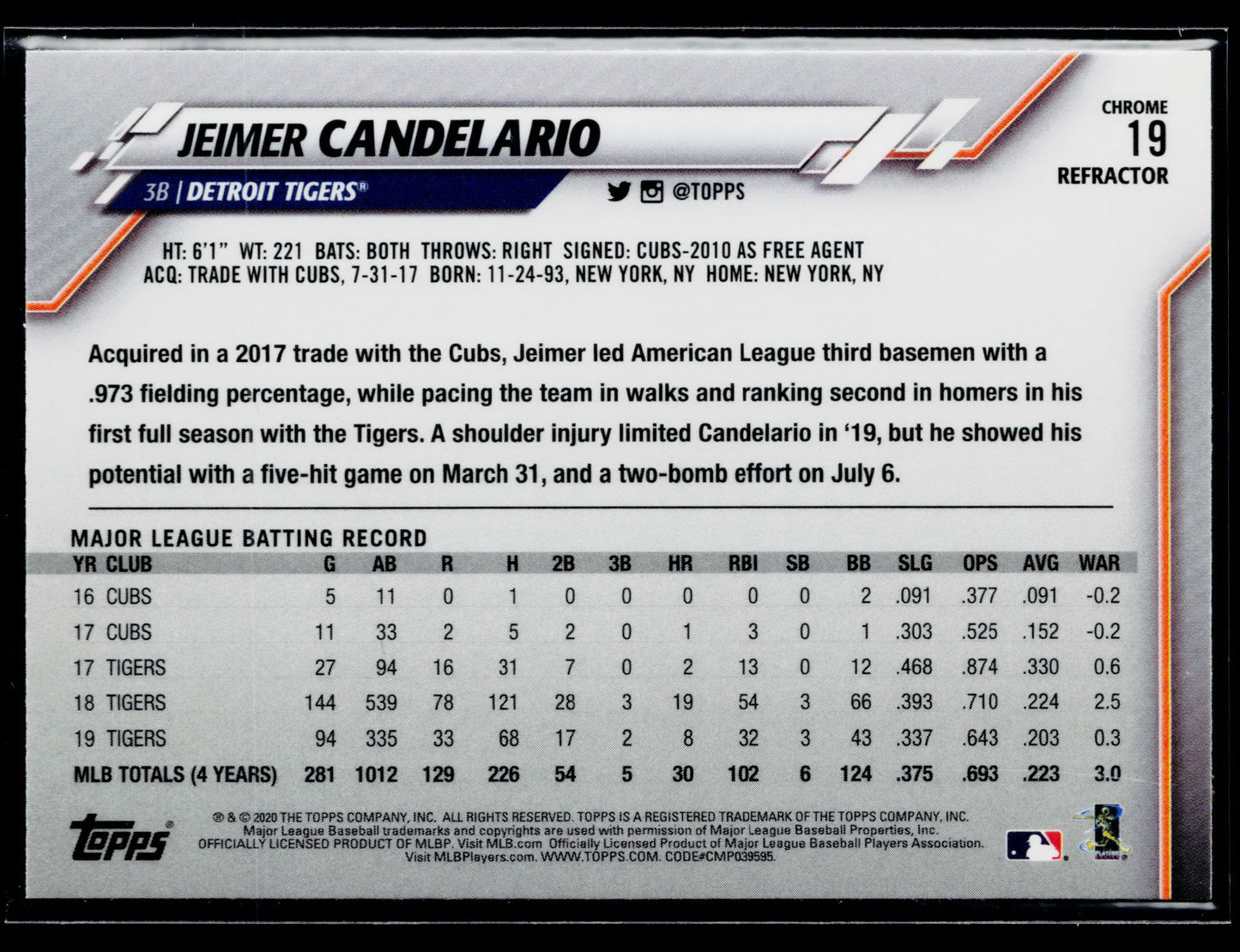 2020 Topps Chrome Jeimer Candelario Sepia Refractor #19