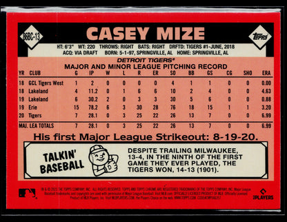 2021 Topps Chrome Casey Mize 1986 Topps Baseball 35th Anniversary #86BC-13