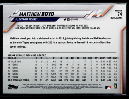 2020 Topps Chrome Matthew Boyd Pink Refractor #74