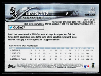 2018 Topps Chrome Lucas Giolito Pink Refractor #63