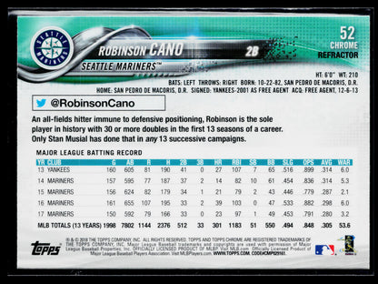 2018 Topps Chrome Robinson Cano Pink Refractor #52
