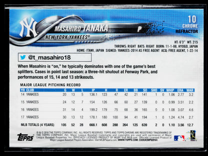 2018 Topps Chrome Masahiro Tanaka Pink Refractor #10