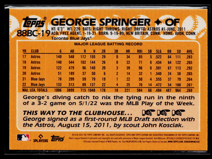 2023 Topps Chrome George Springer 1988 Topps Baseball 35th Anniversary #88BC-19