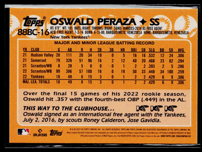 2023 Topps Chrome Oswald Peraza 1988 Topps Baseball 35th Anniversary #88BC-16