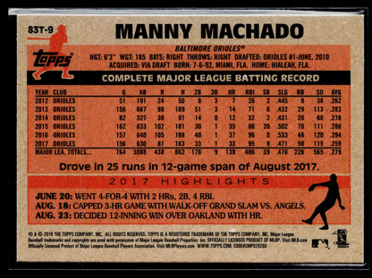 2018 Topps Chrome Manny Machado 1983 Topps Refractors #83T-9