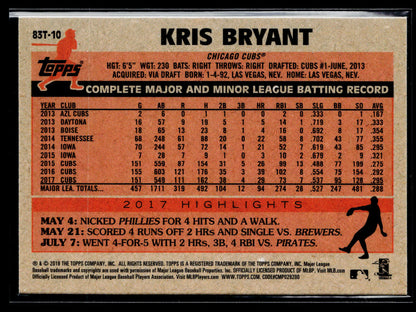 2018 Topps Chrome Kris Bryant 1983 Topps Refractors #83T-10