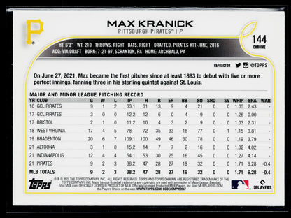 2022 Topps Chrome Max Kranick Refractor #144