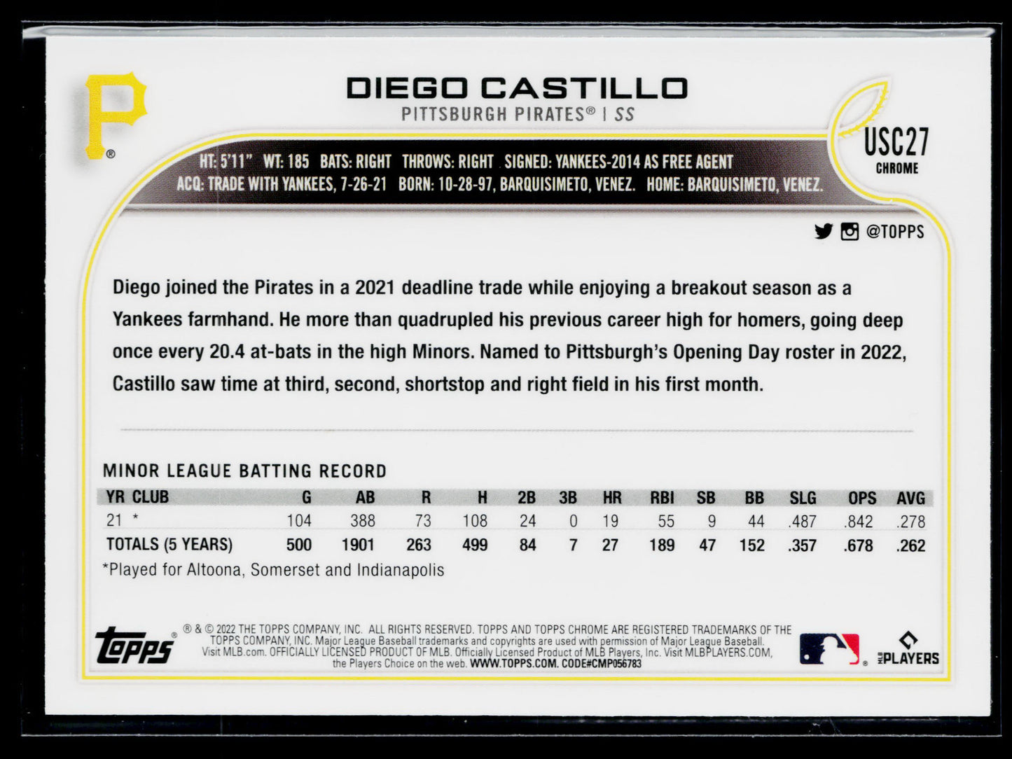 2022 Topps Chrome Update Diego Castillo Purple #USC27
