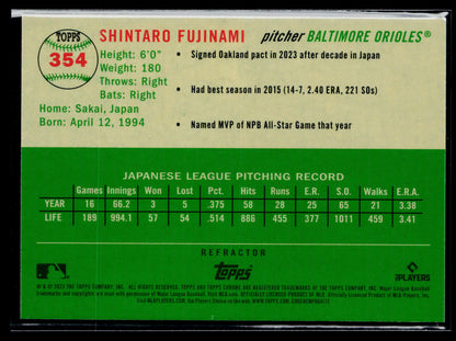 2023 Topps Chrome Platinum Anniversary Shintaro Fujinami Rookie #354