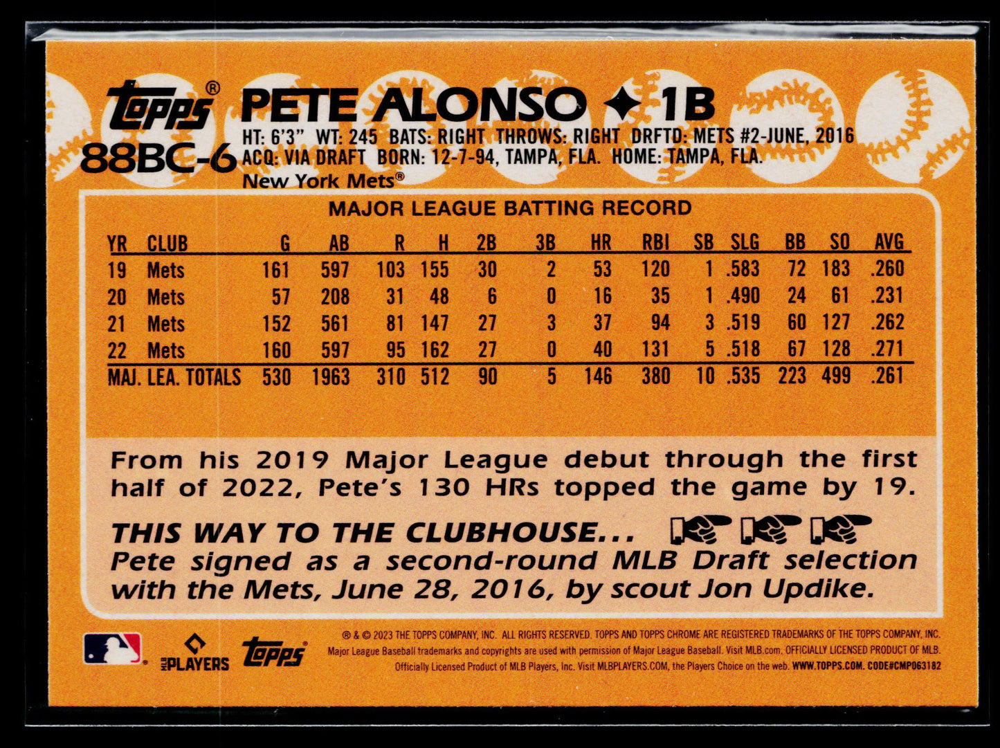 2023 Topps Chrome Pete Alonso 1988 Topps Baseball 35th Anniversary #88BC-6