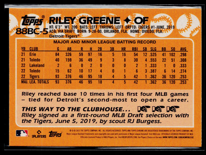2023 Topps Chrome Riley Greene 1988 Topps Baseball 35th Anniversary #88BC-5