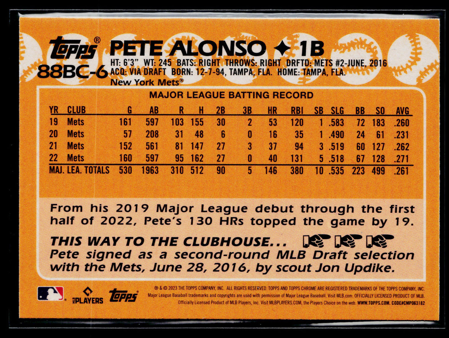 2023 Topps Chrome Pete Alonso 1988 Topps Baseball 35th Anniversary #88BC-6
