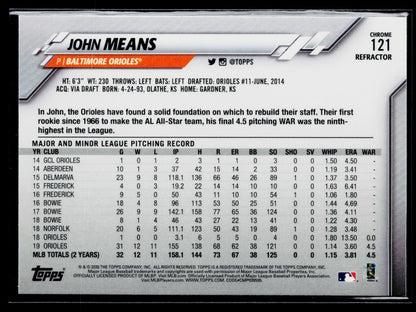 2020 Topps Chrome John Means Sepia Refractor #121