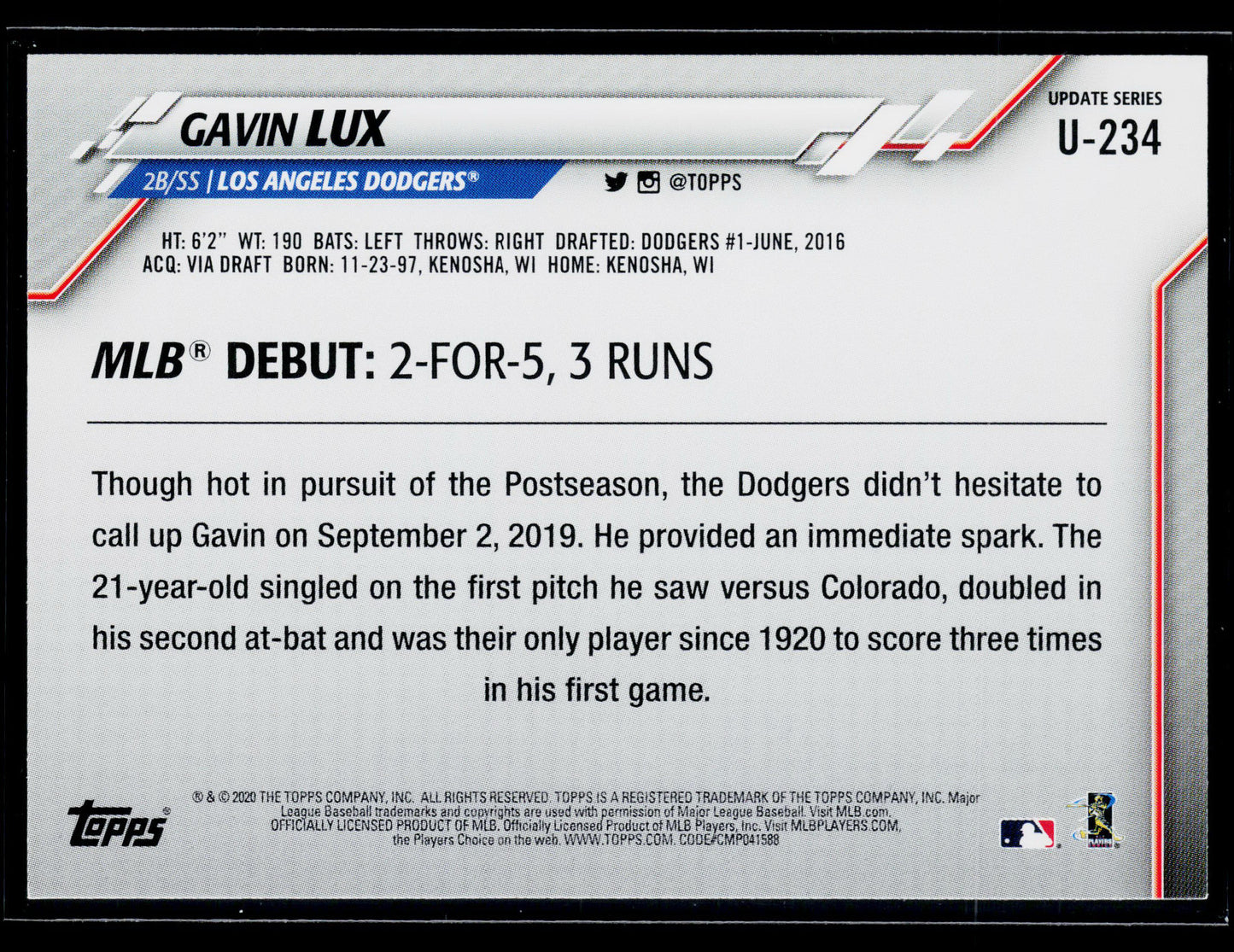 2020 Topps Update Gavin Lux #U-234