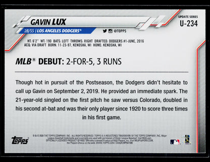 2020 Topps Update Gavin Lux #U-234
