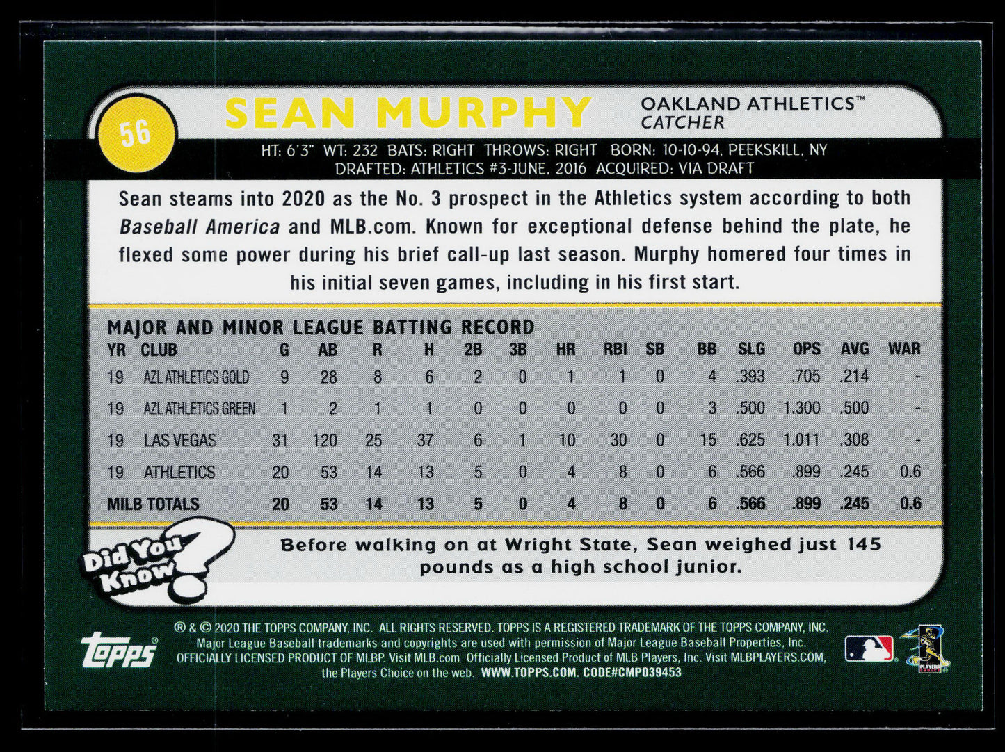 2020 Topps Big League Sean Murphy Blue #56