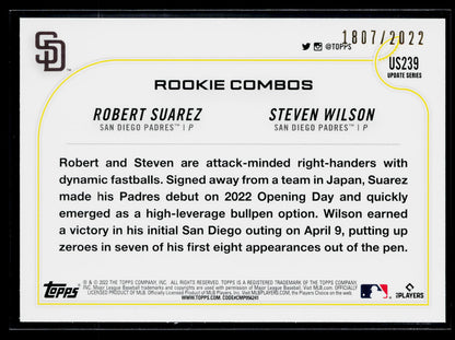 2022 Topps Update Robert Suarez / Steven Wilson RCOM, Gold #/2022 #US239