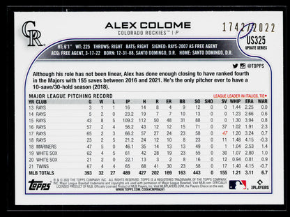 2022 Topps Update Alex Colome Gold #/2022 #US325
