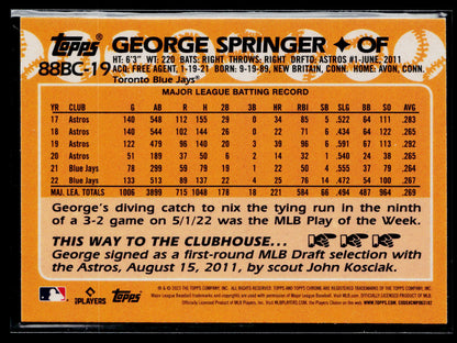 2023 Topps Chrome George Springer 1988 Topps Baseball 35th Anniversary #88BC-19