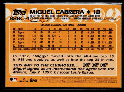 2023 Topps Chrome Miguel Cabrera 1988 Topps Baseball 35th Anniversary #88BC-4
