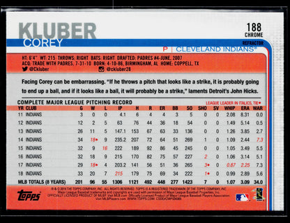 2019 Topps Chrome Corey Kluber Pink Refractor #188