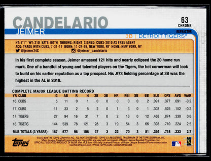 2019 Topps Chrome Jeimer Candelario Pink Refractor #63