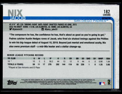 2019 Topps Chrome Jacob Nix Rookie Pink Refractor #182