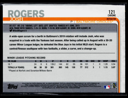 2019 Topps Chrome Josh Rogers Rookie Refractor #121