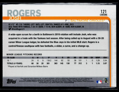 2019 Topps Chrome Josh Rogers Rookie Prism Refractor #121