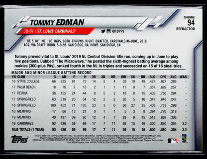 2020 Topps Chrome Tommy Edman Refractor #94