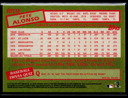 2020 Topps Chrome Pete Alonso 1985 Topps Baseball #85TC-18